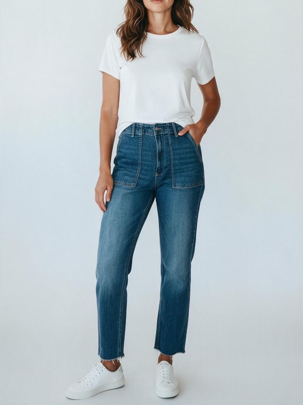 J. Jill High-Rise Stretch Dark Blue Patch-Pocket Jeans